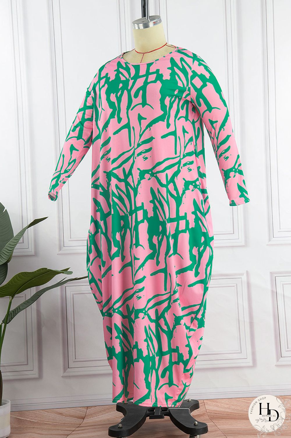 Orange Red Casual Print Patchwork O Neck Long Sleeve Dresses