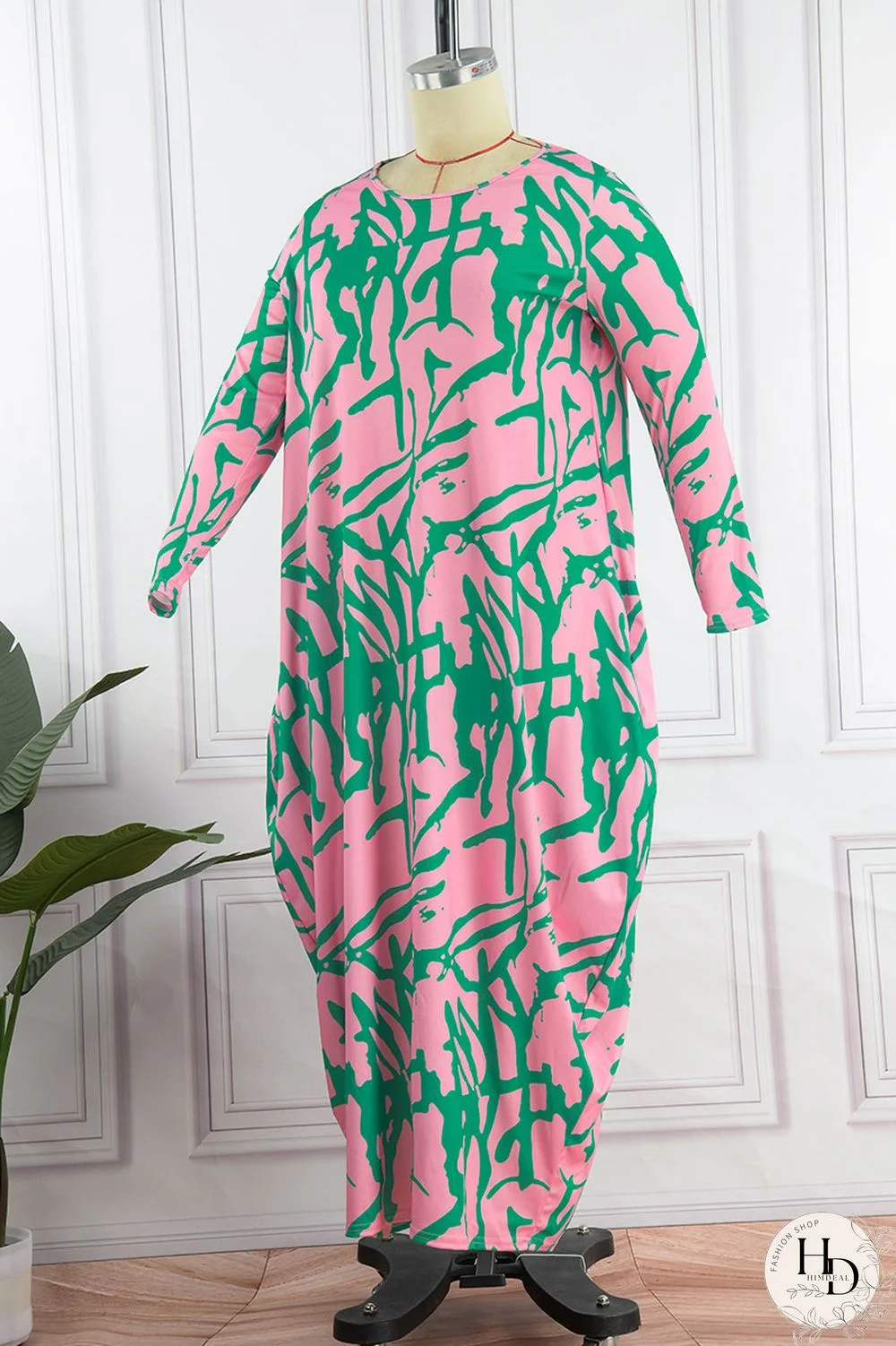 Orange Red Casual Print Patchwork O Neck Long Sleeve Dresses