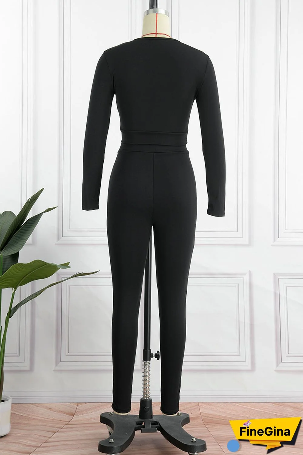 Pink Sexy Solid Patchwork V Neck Long Sleeve Two Pieces