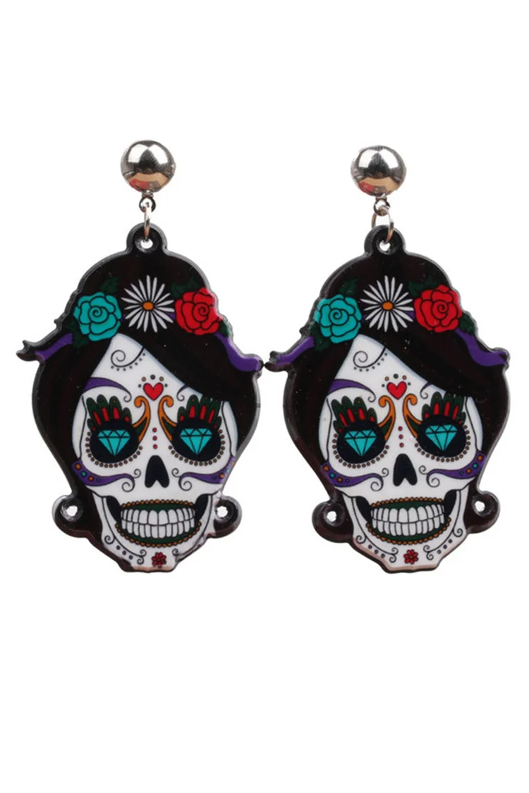 Casual Floral Skull Acrylic Earrings