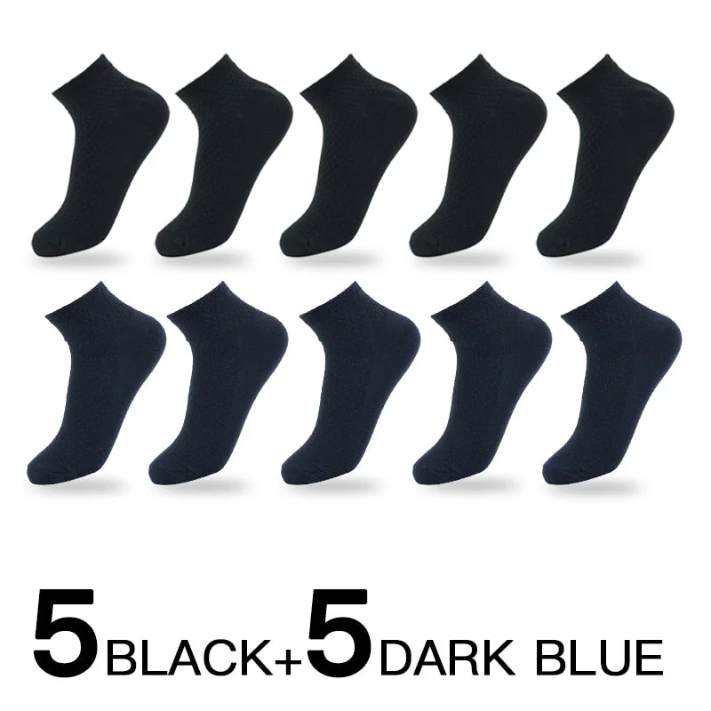 10 Pairs/Lot Men Bamboo Fiber Socks High Quality Solid Black Long Short Sock Business Casual Sports Breathable Four Seasons