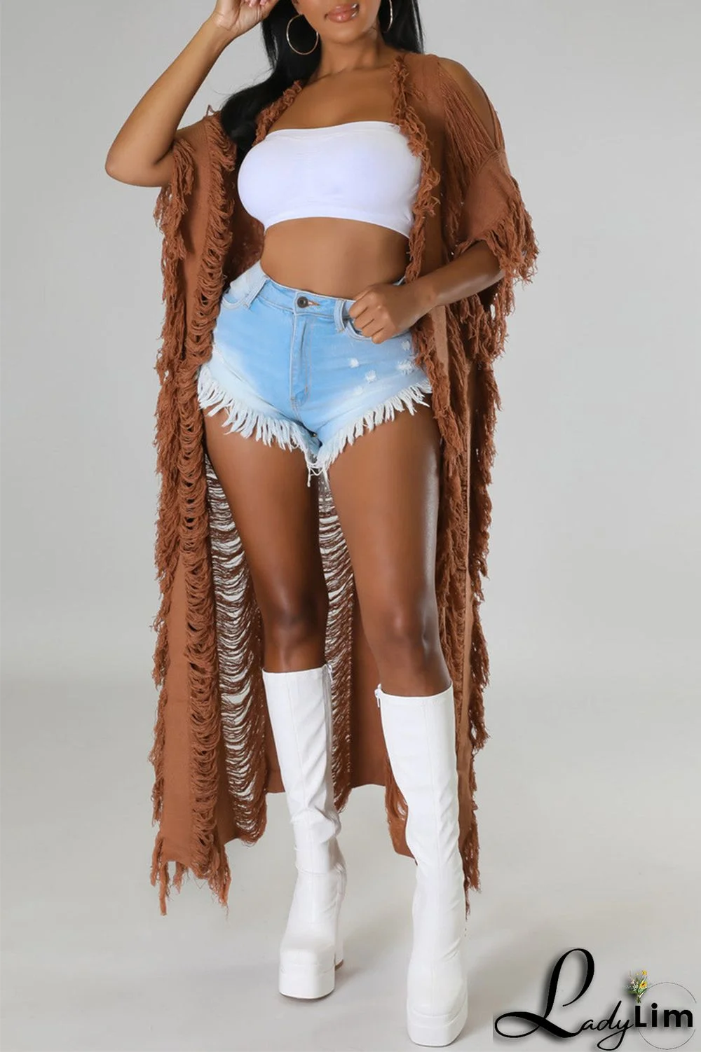 Black Fashion Casual Solid Tassel Patchwork Cardigan Outerwear