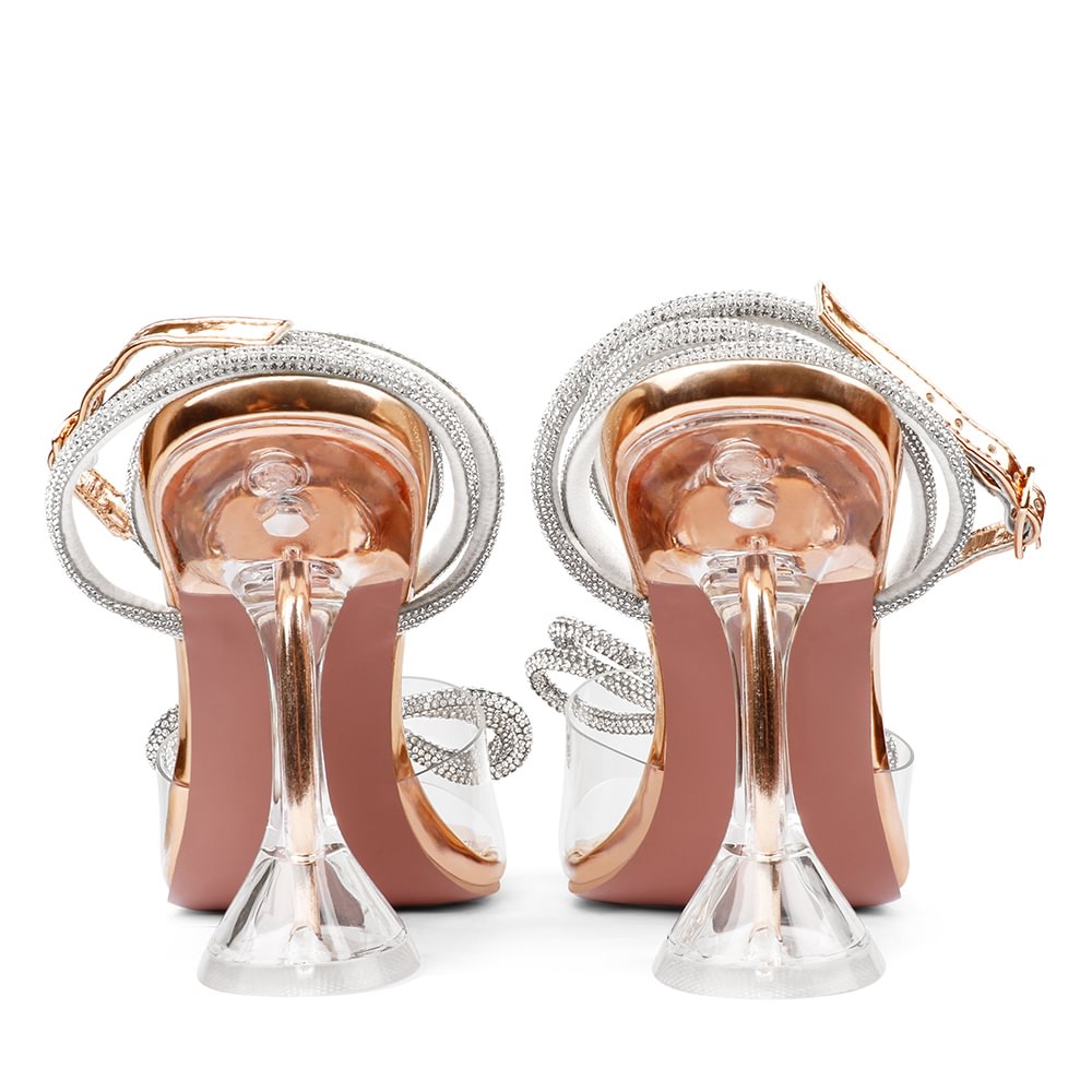 9.5cm/3.74 Double Bow Crystallized High Heels Champagne Gold