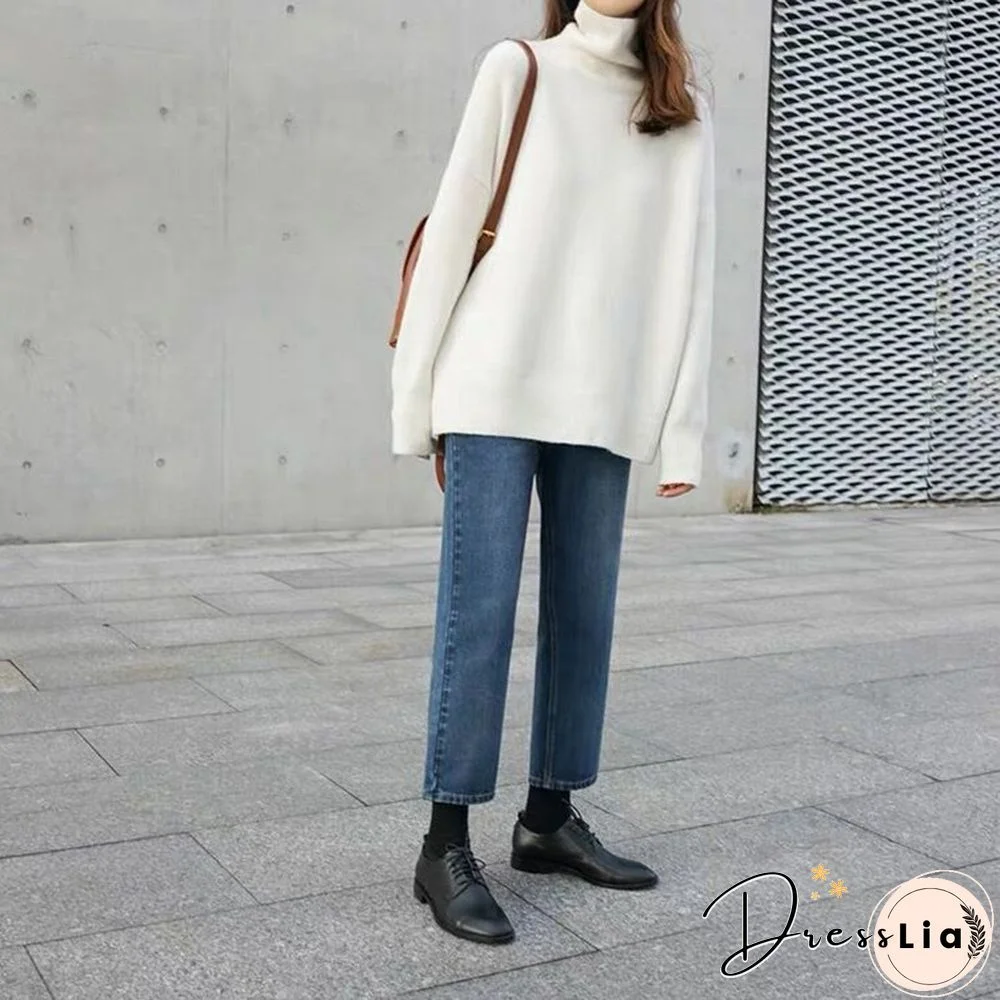 Fall TurtleNeck Cashmere Sweater Women Korean Style Oversized Warm Knitted Pullovers Winter Fashion Outwear Female Jumpers