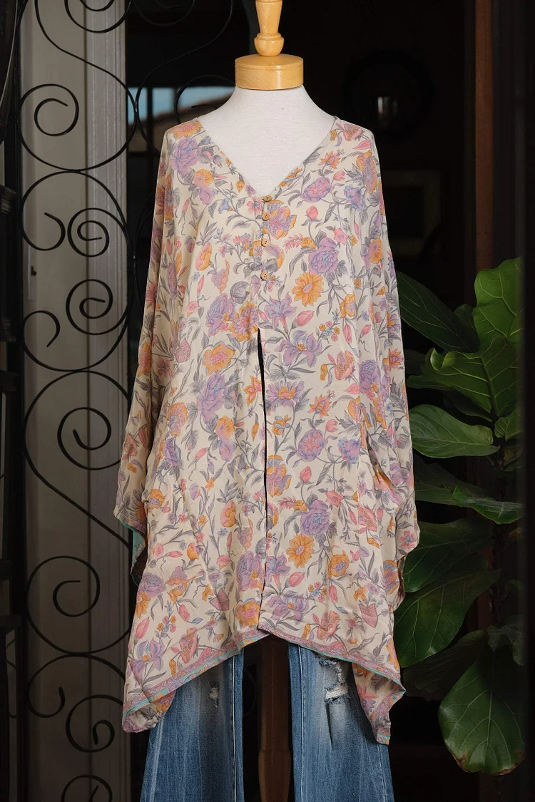 Split Tunic in Turquoise Garden