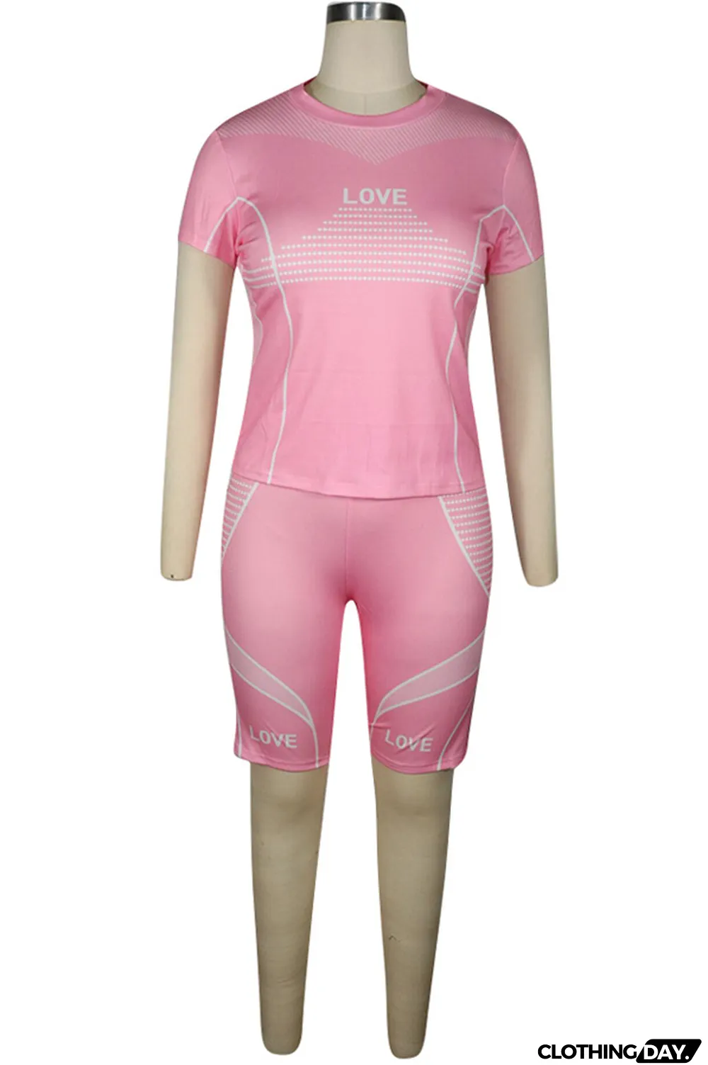 Pink knit Sexy Patchwork Print Straight Short Sleeve Two Pieces