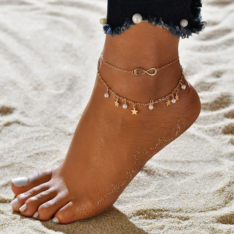 Layered Infinity Anklet with Star Pearl Pendant Summer Beach Gift for Women