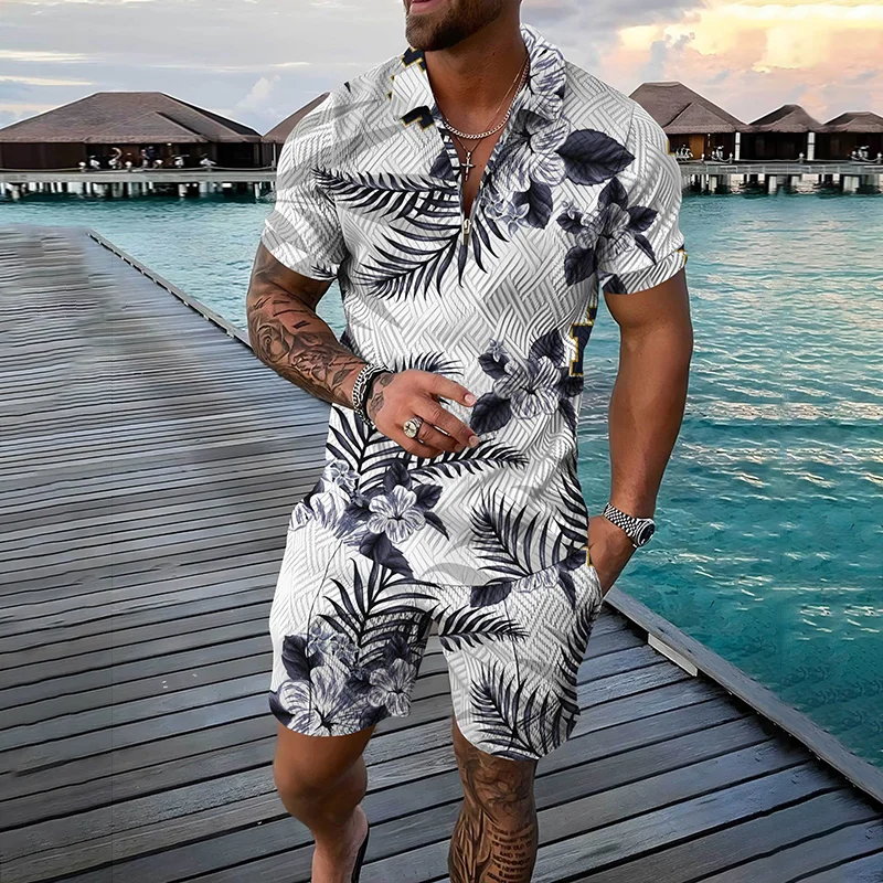 Fashion Resort Style Floral Short Sleeve Polo Set