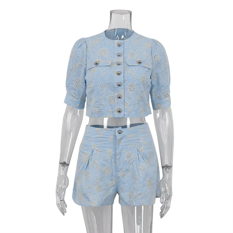 Churchf Churchf New French Design Sense Small Fashion Embroidery Suit Short-Sleeved Shirt Two Sets Of Advanced Sense Of Summer Clothes