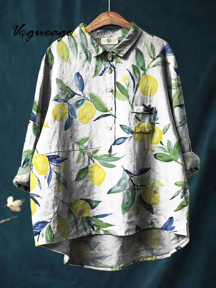 Colorful Watercolor Daisy Print Cotton And Linen Shirt