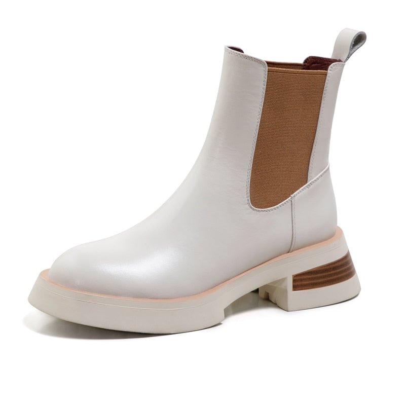 Meotina Women Shoes Genuine Leather Chelsea Boots Round Toe Ankle Boots Thick Med Heel Ladies Footwear Autumn Winter 39 Fashion
