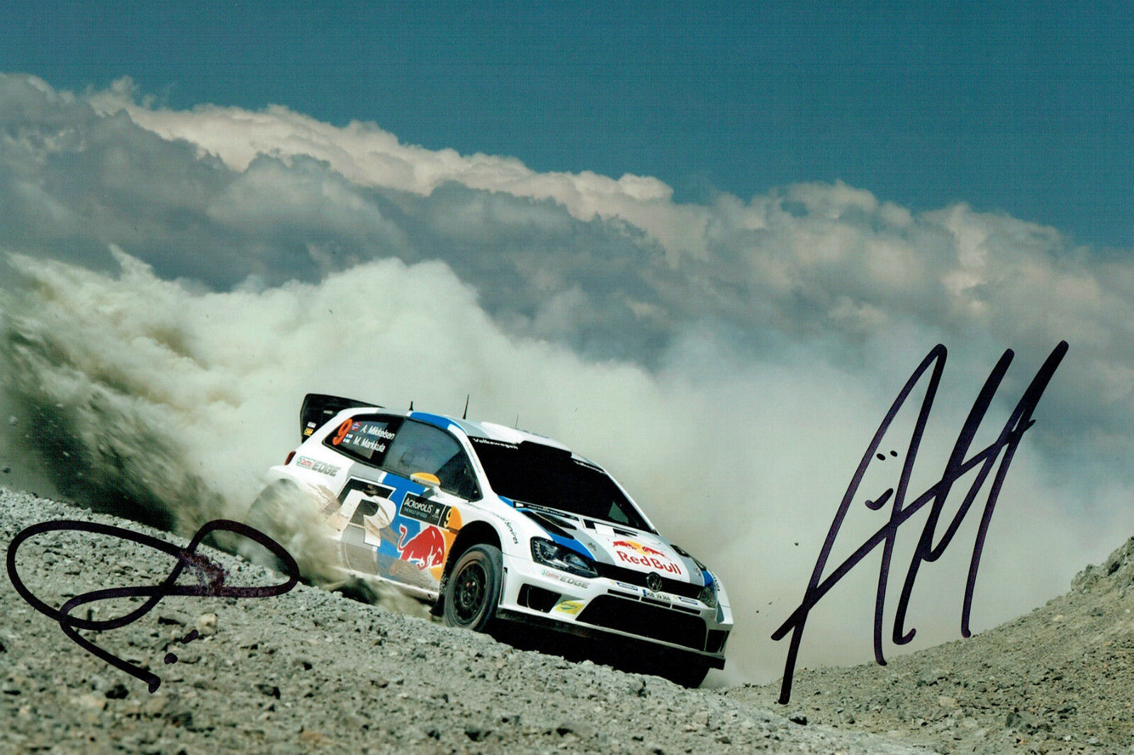 Andrea MIKKELSEN & Ola FLOENE WRC SIGNED AUTOGRAPH 12x8 VW Photo Poster painting AFTAL COA