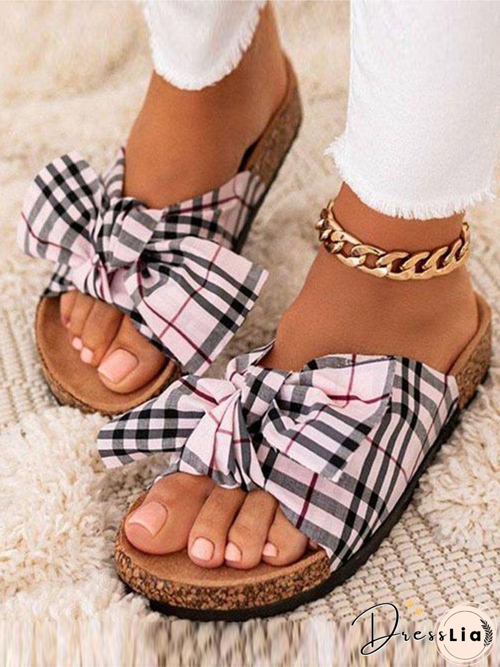 Bowknot home flat with sandals and beach drag