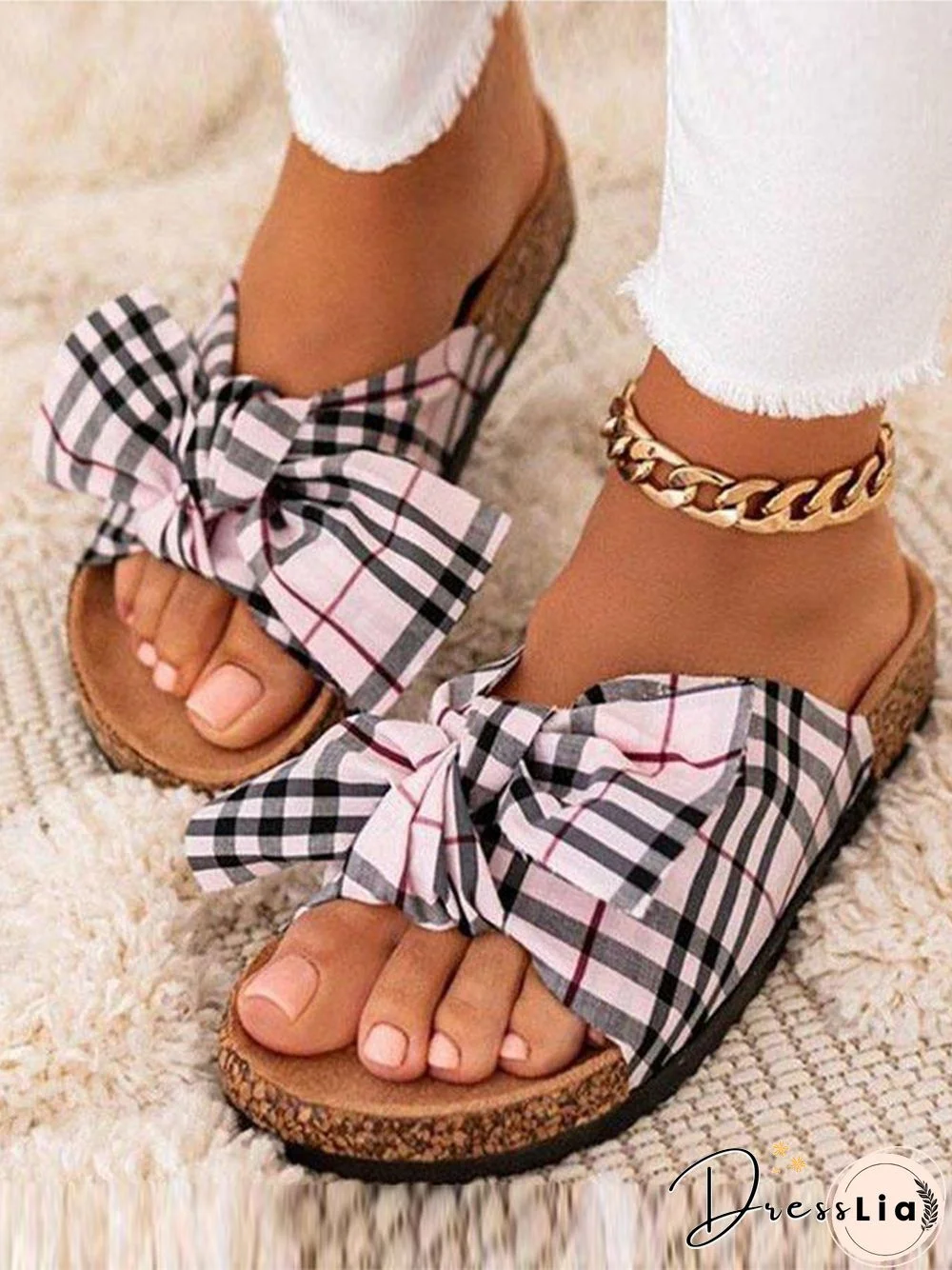 Bowknot home flat with sandals and beach drag