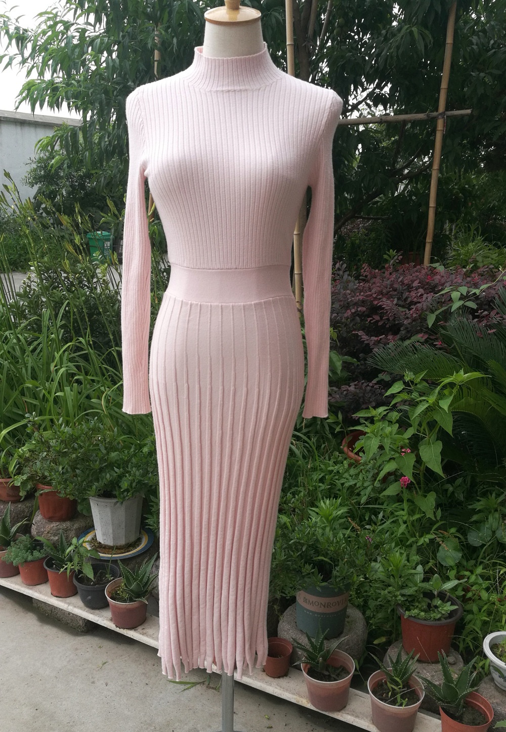 Ootddress Ribbed Pleated Knit Dress Women Loose Fashion Patchwork Long Sleeve Dress High Waist Knitwear Female Autumn Maxi Dress New