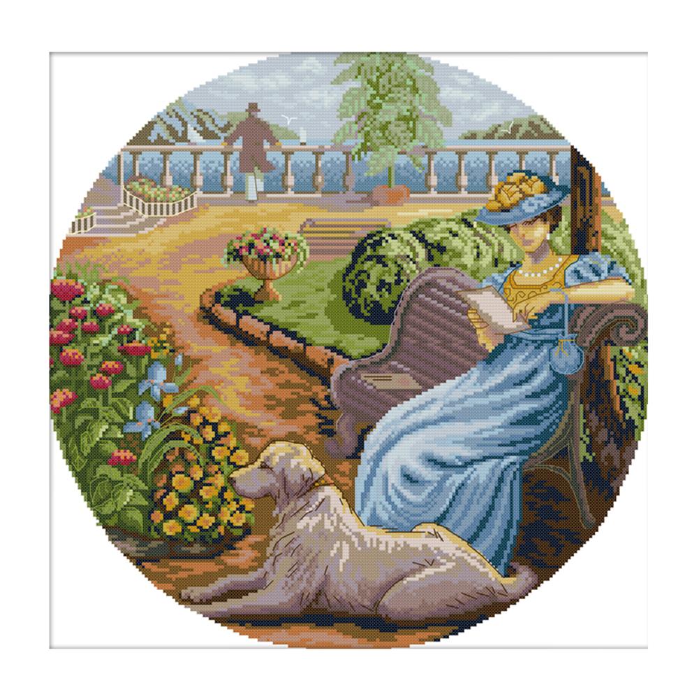 

Noblewoman and dog - 14CT Stamped Cross Stitch - 44*44cm, 501 Original