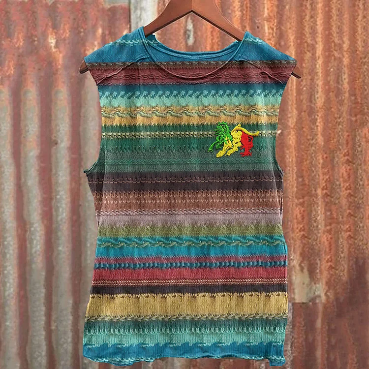 Comstylish Retro Reggae Lion Stripe Ethnic Art Tank Top