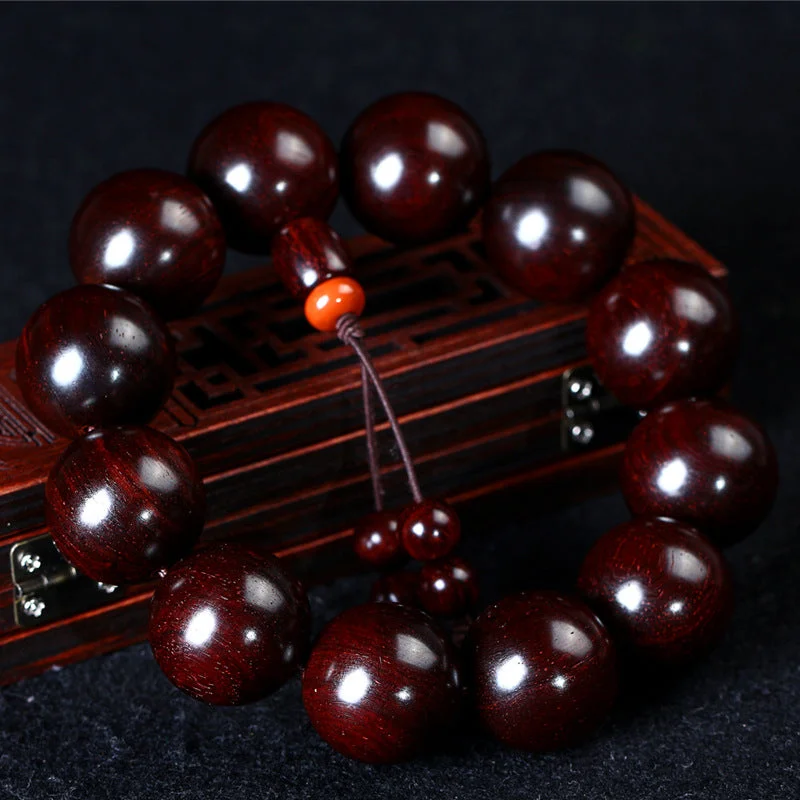 Wild Forest Old Material Indian Small Leaf Red Sandalwood 20mm High-Density Brown-Eyed Buddha Bead Bracelet