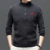 Half-zip high-neck solid color embroidered sweater