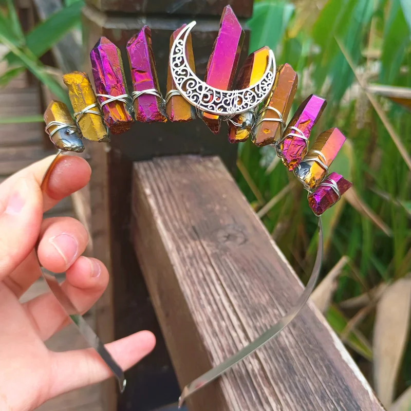 Women's Stone Headwear, Moon Hair Hoop, Crystal Crown Hair Accessories, Healing Crystal, Aura Quartz Healing Tiara 