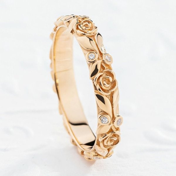 Floral Diamond Ring in 14k Solid Gold Luxurious Exquisite Classic Elegant Nature Wedding Band Hang Engraved Flower Ring Anniversary Gifts Bride Wedding Engagement Rings Size 3-10 - Shop Trendy Women's Fashion | TeeYours