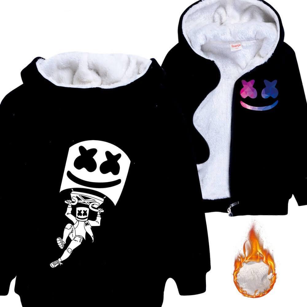 Girls Boys Sky Diving Dj Marshmello Print Zip Up Fleece Lined Hoodie-Mayoulove