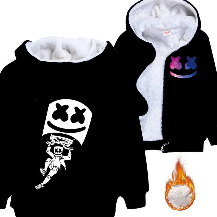 Girls Boys Sky Diving Dj Marshmello Print Zip Up Fleece Lined Hoodie-Mayoulove