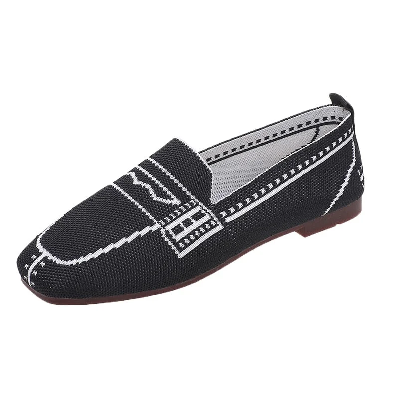 Women Round Toe Knitted Fabric Slip-On Loafers 2021 New Ballet Flats Breathable Vulcanized Shoes Driving Sneakers Boat Shoes