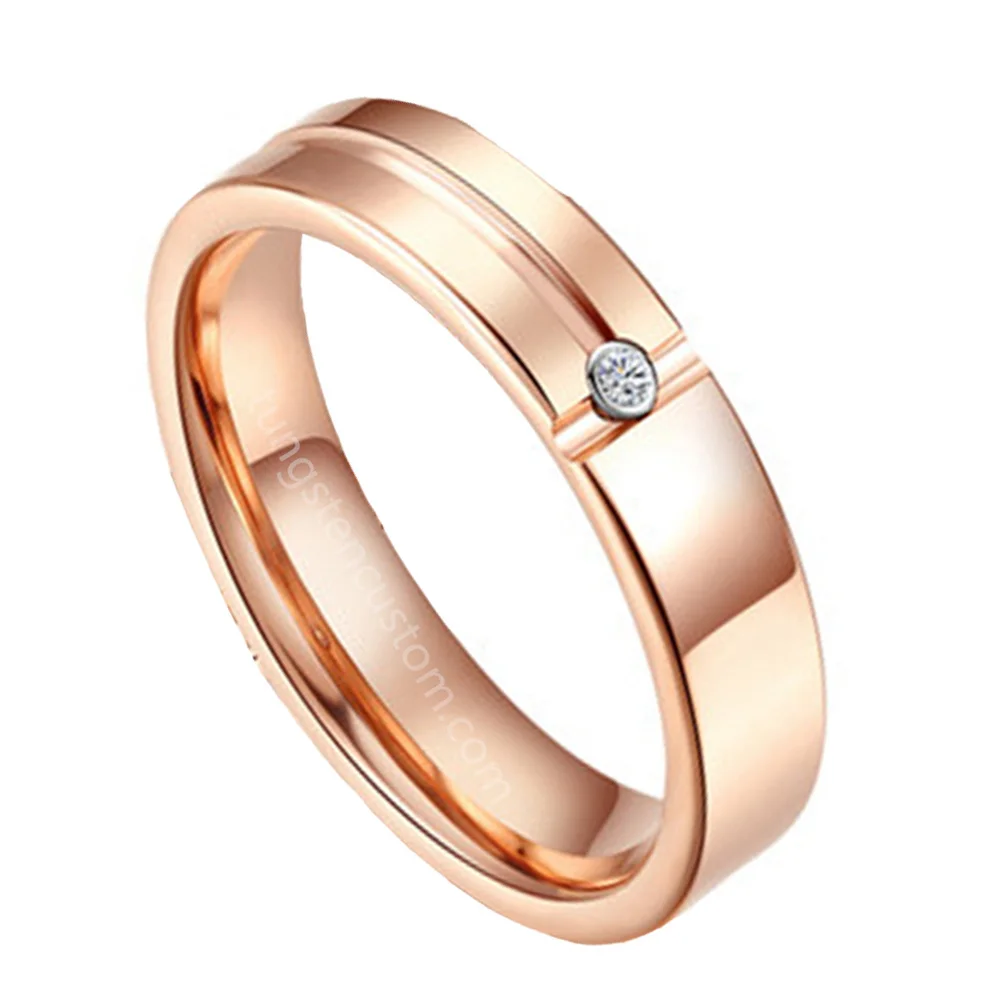 Rose Gold Tungsten Carbide Wedding Rings with CZ Diamond For Unisex