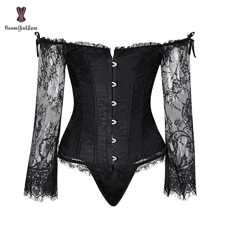 Billionm Victorian Corset Top Off shoulder Long Floral Long Puff Sleeves Corsets And Bustiers Corsage Corselet