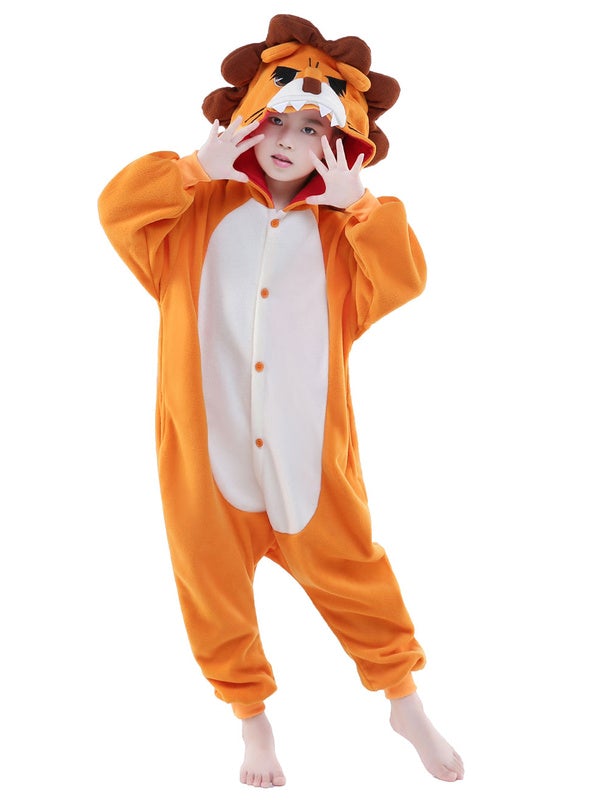 Kids Kigurumi Pajama Lion Onesie Childrens Flannel Sleepwear Animal Jumpsuit Halloween Costume  Novameme