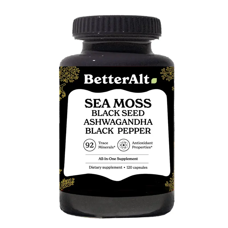 BetterAlt Sea Moss Capsules With Black Seed Oil | With Ashwagandha, Black Pepper | 92 Trace Minerals