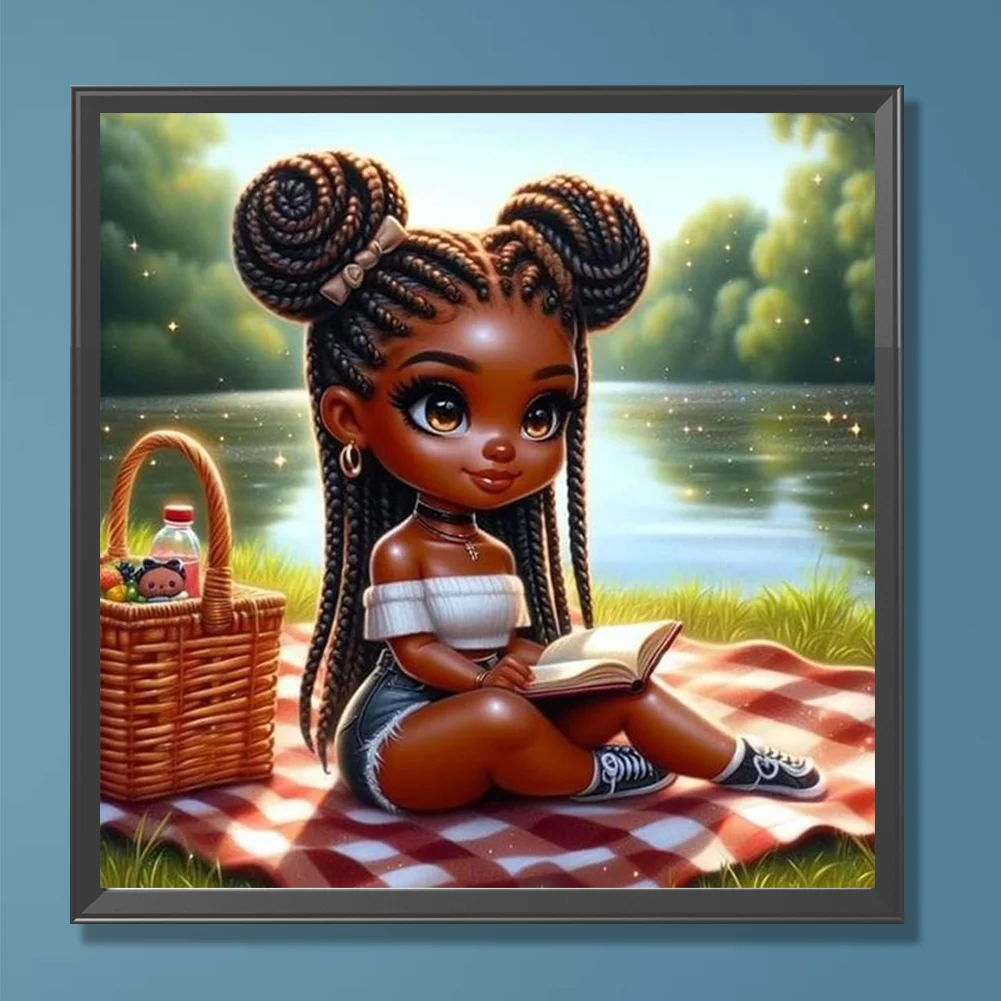 Full Round Diamond Painting 30*30cm - Girl With Braids Reading