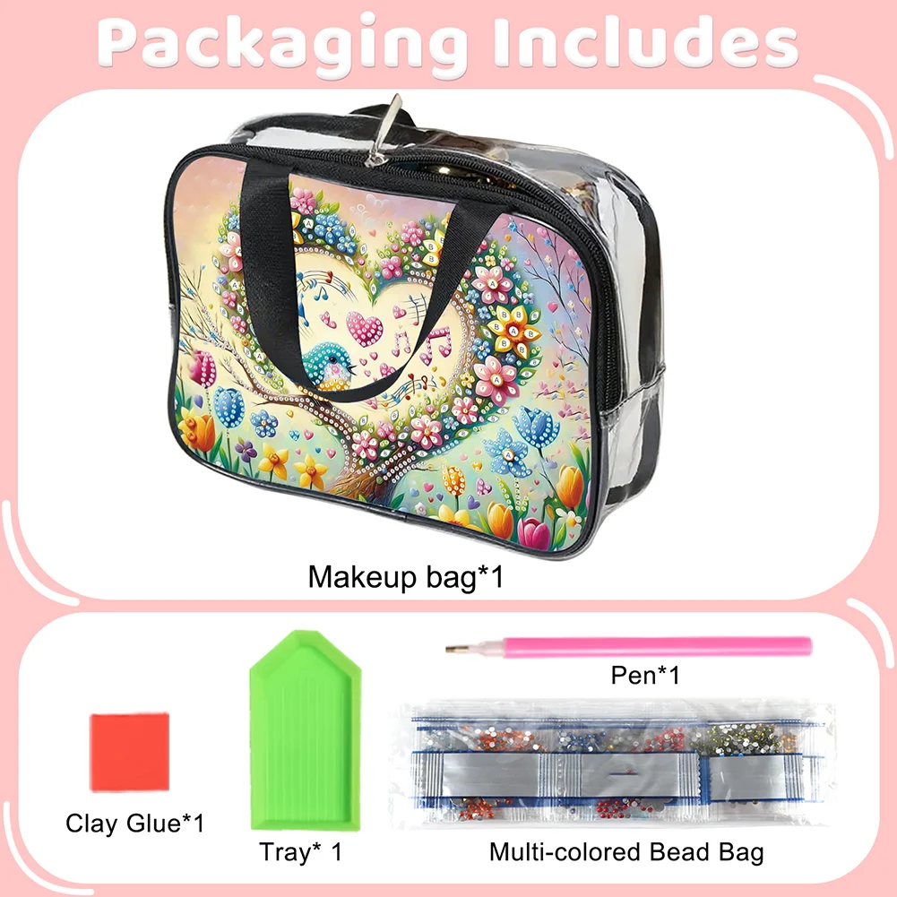DIY Flowers Diamond Art Rhinestone Makeup Bag Transparent PVC Storage Pack Gift