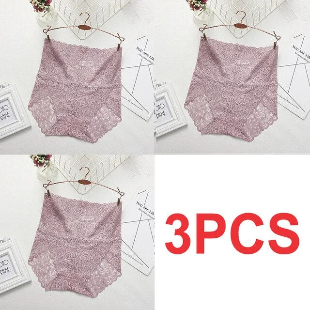 M-XXXL Women High Waist Lace Panties Sexy Underwear Women  Floral Transparent Lingerie Female Briefs Underpants Plus Size Pantys