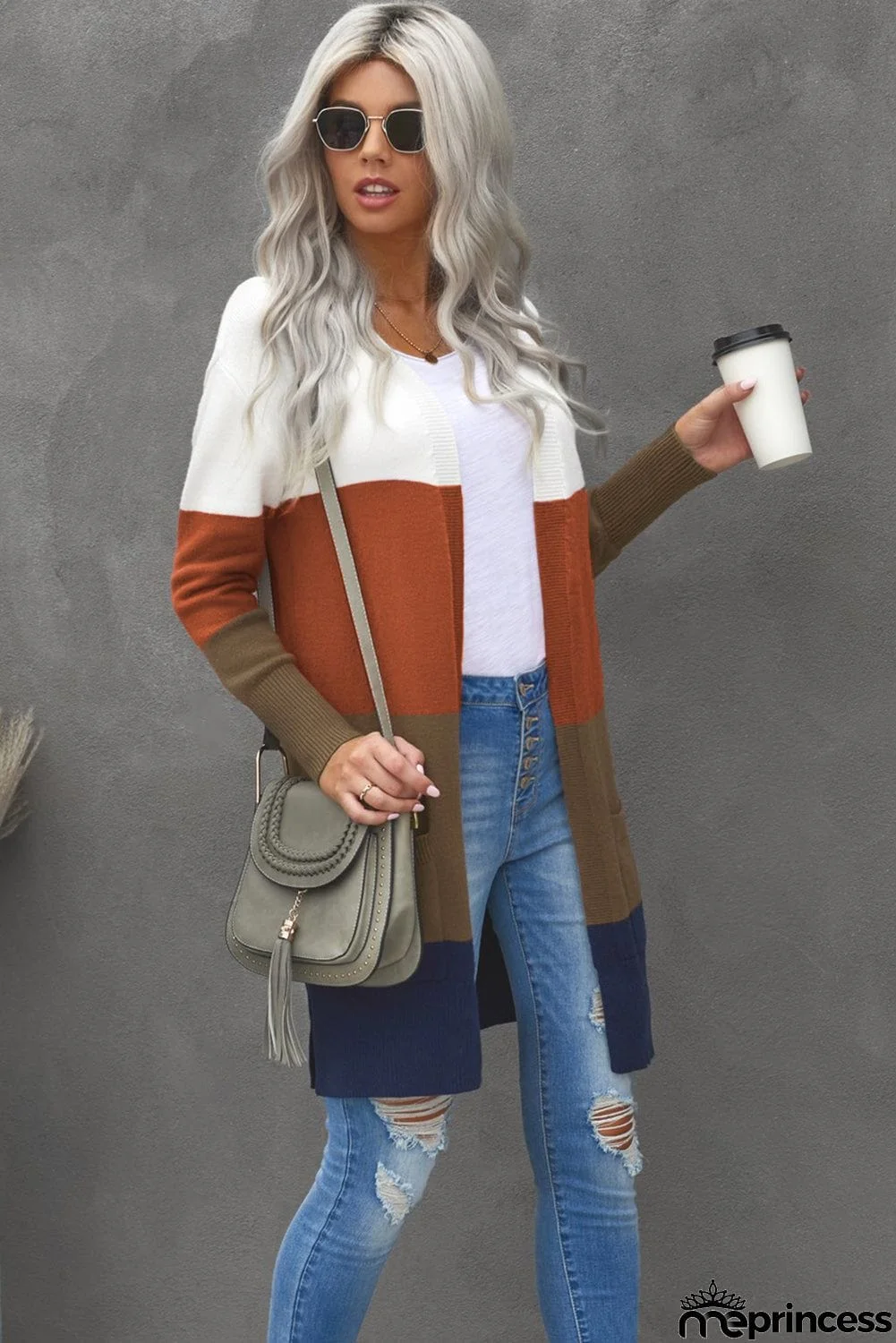 Colorblock Longline Cardigan with Pocket