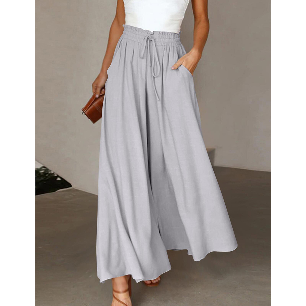 Light Gray Elastic Waistband Wide Leg Long Culottes