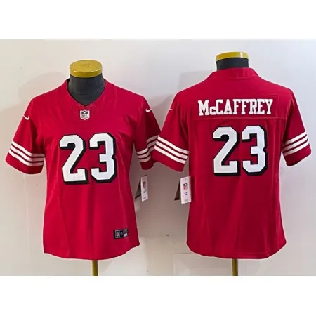 Women's San Francisco 49ers #23 Christian McCaffrey New Red 2023 F.U.S.E. Vapor Untouchable Limited Stitched Jersey(Run Small)