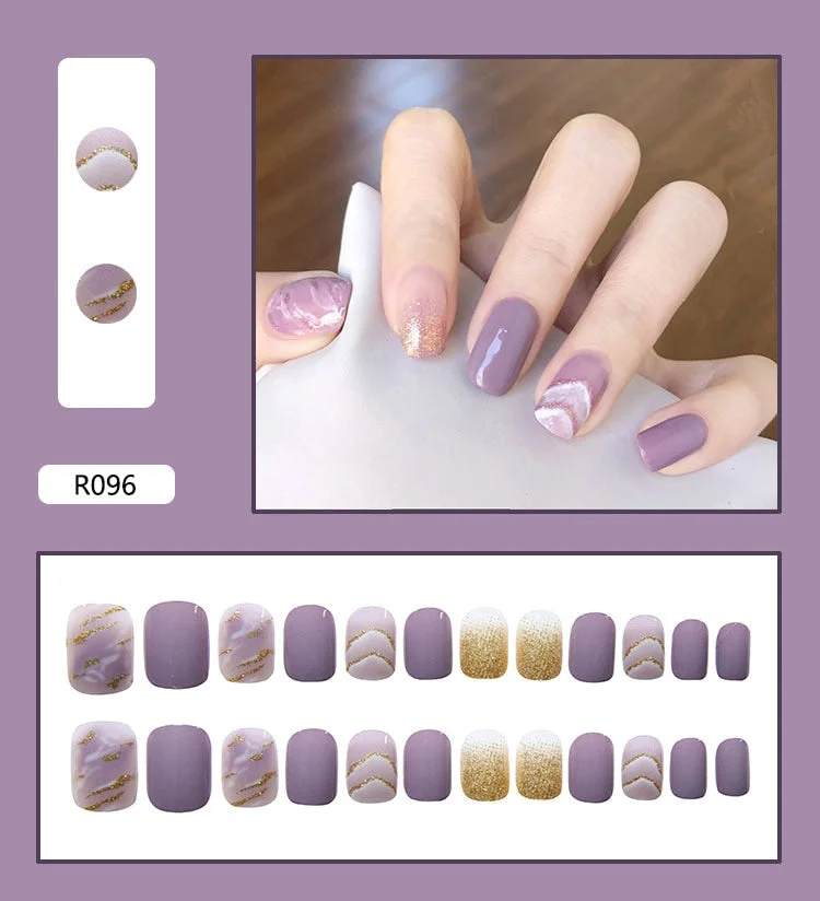 French Nails Art Tips Fake Nail Press on False with Glue Designs Set Full Cover Artificial Box Short Display Kiss Stick Square-Nail Inspo