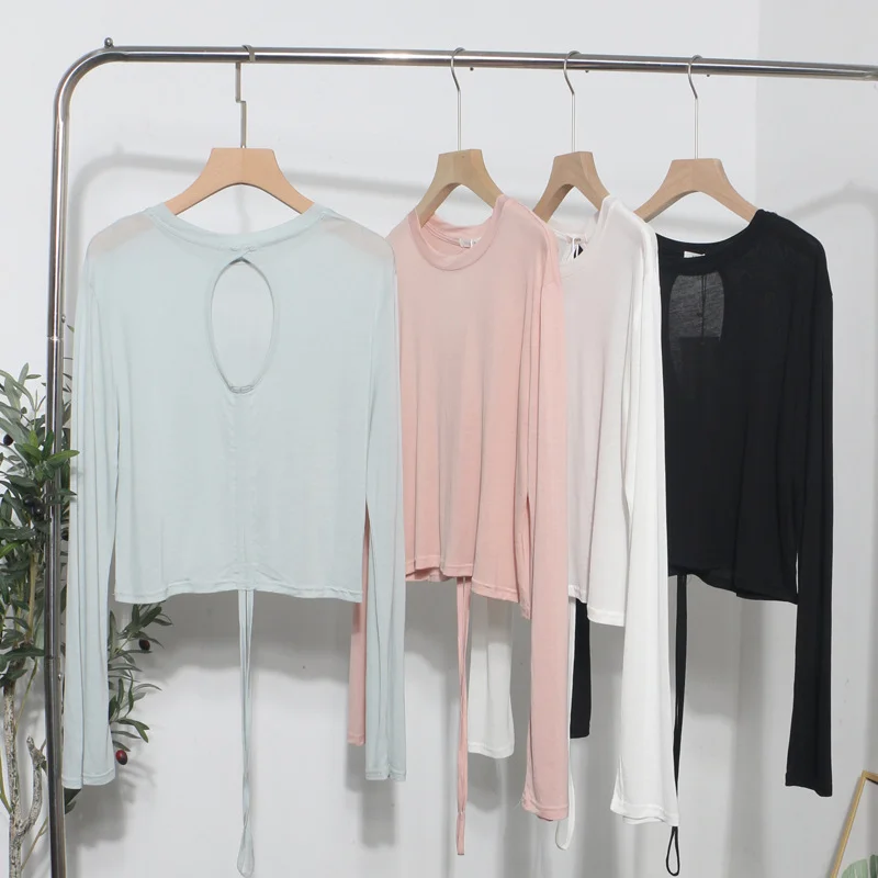 Uveng Han Shied Bare Back Drawstring Blouse Woman Summer Small Casual Wear Thin Hoodie Short-Sleeved T-Shirt 85827