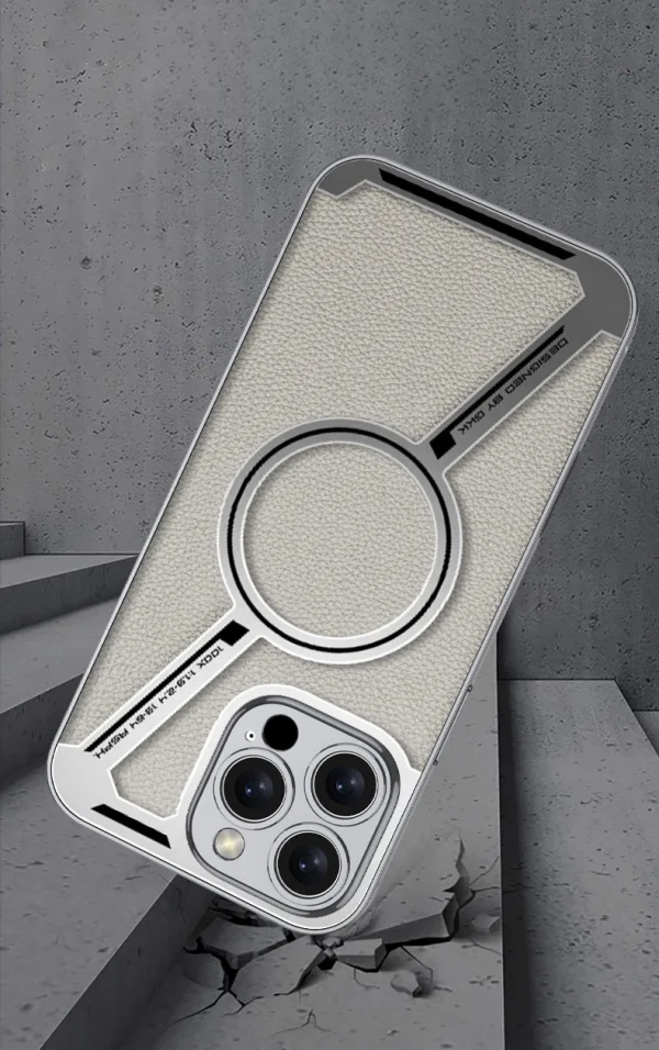 Electroplating Plain Leather Z-shaped Wireless Charging IPhone 16 Anti-fall Leather Case