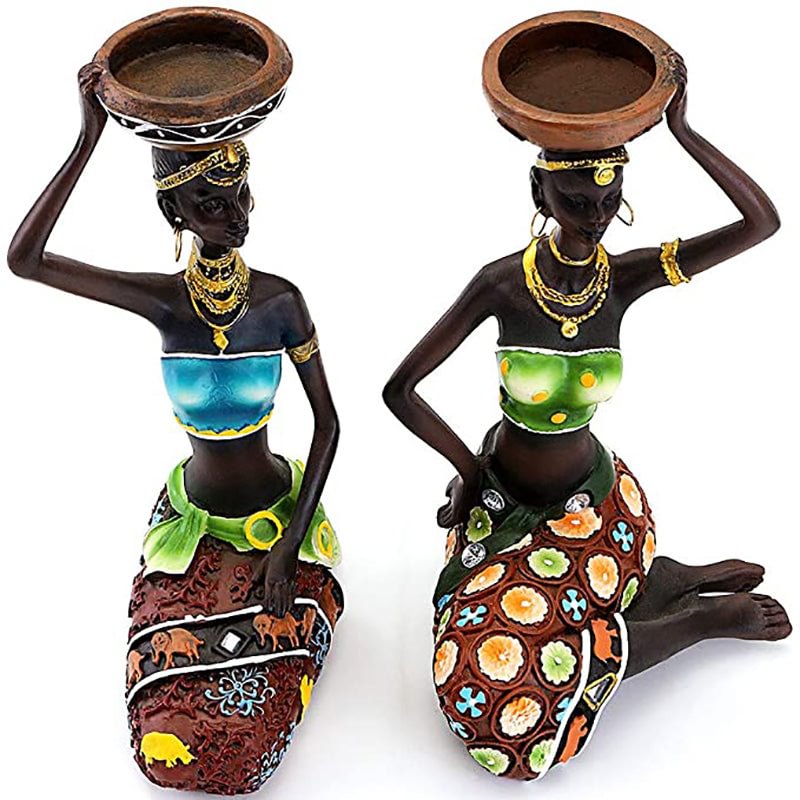 African Women Candle Holder Sculpture