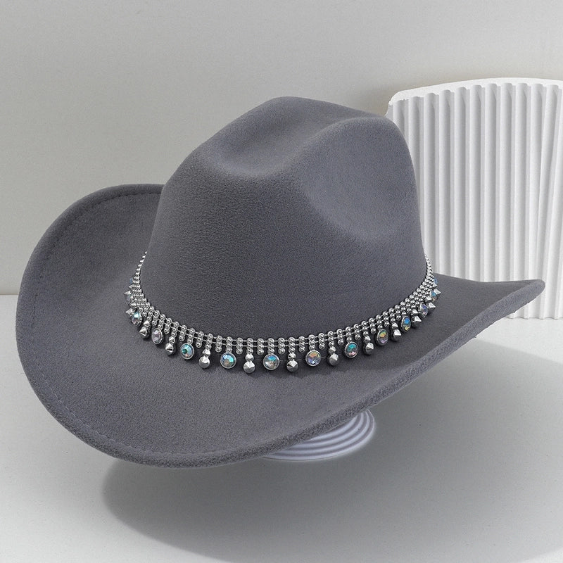Men’s And Women’s Neutral Style Cowboy Hat Party Hat Colorful Round Gemstone Exquisite Belt Festival Performance