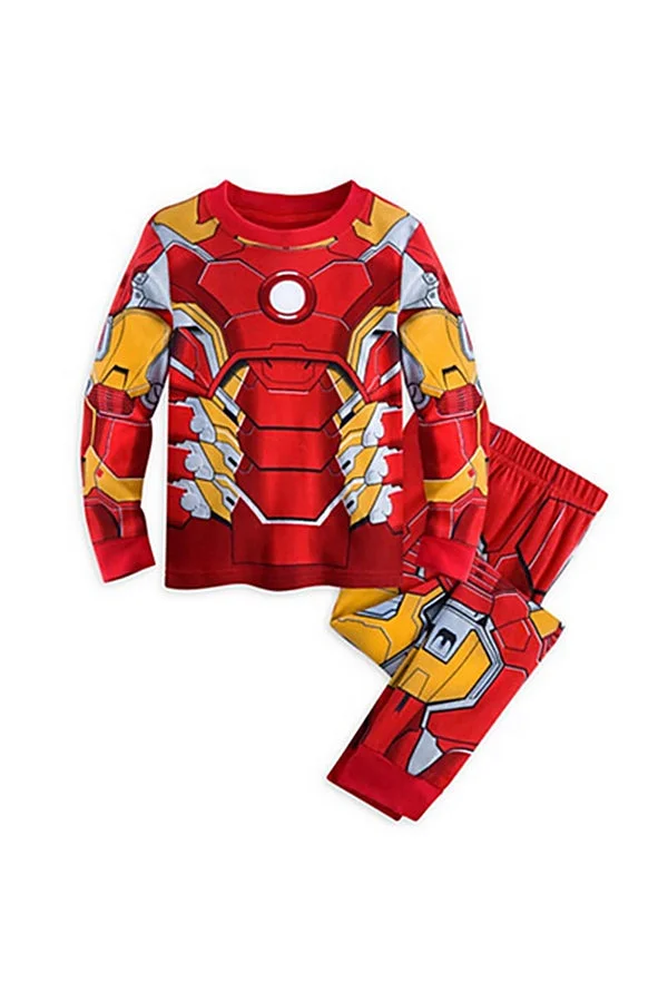 Crew Neck Long Sleeve Iron Man Halloween Kids Boys Pajama Red-elleschic