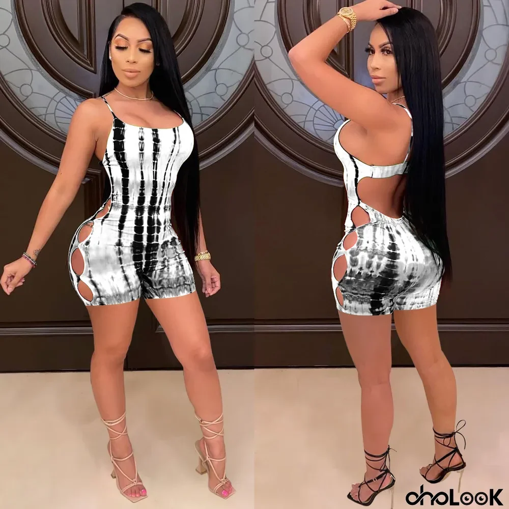 Sexy Printed Backless Hollow Out Romper