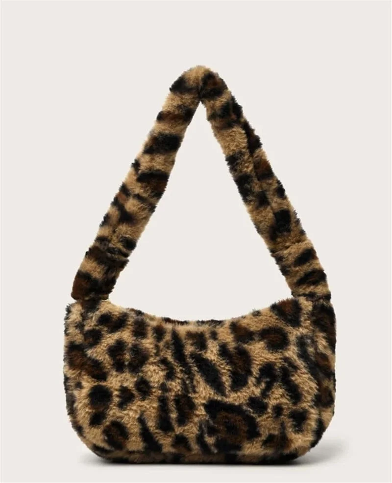 2021 Black White Leopard Minimalist Fashion Hot Sale Cute Handbags Purse Women Shoulder Baguette Bags Fake Fur Underarm Bags