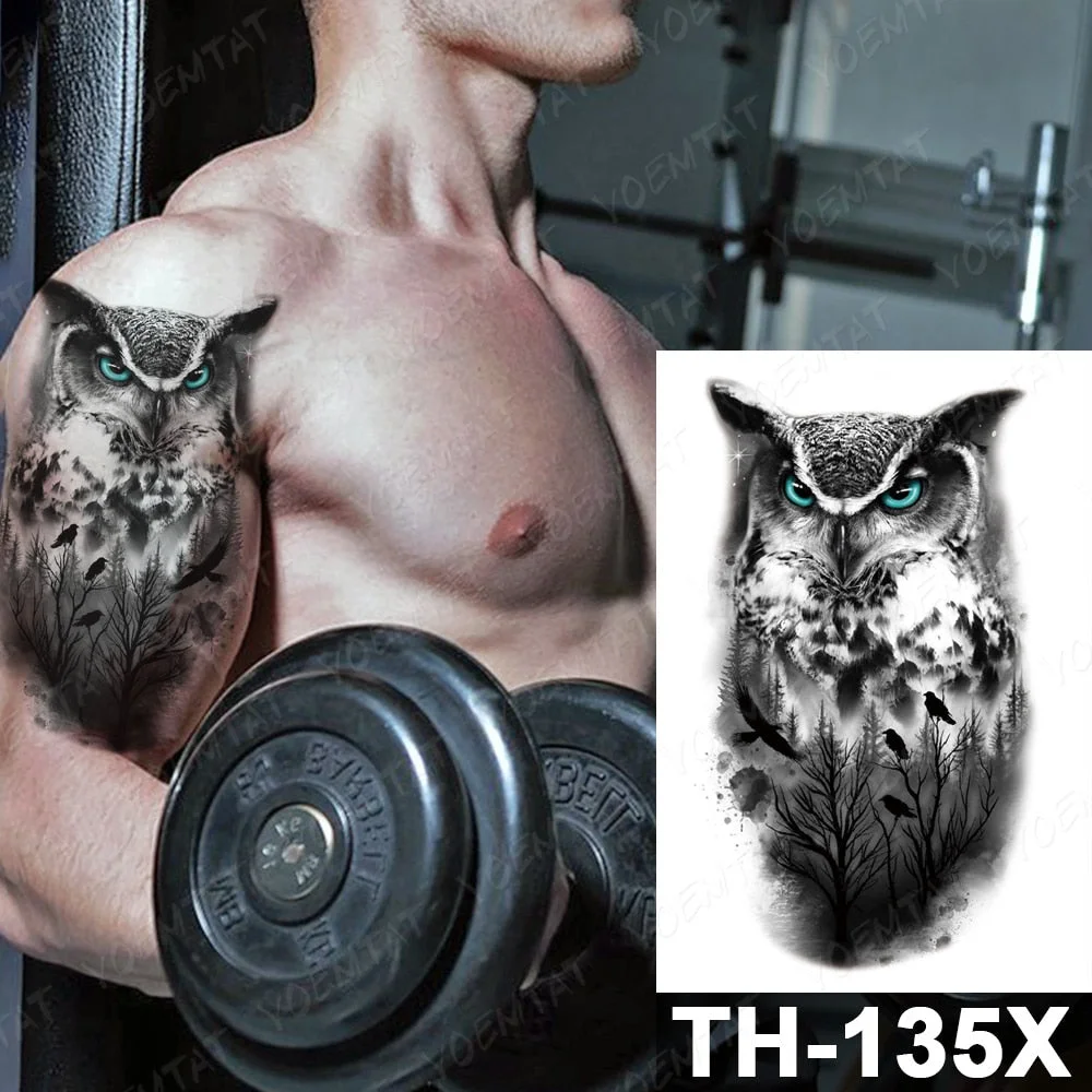 Forest Shadow Wolf Temporary Tattoo Sticker For Men Women Owl Lion Waterproof Fake Henna Tiger Animal Body Art Tatoo Decal