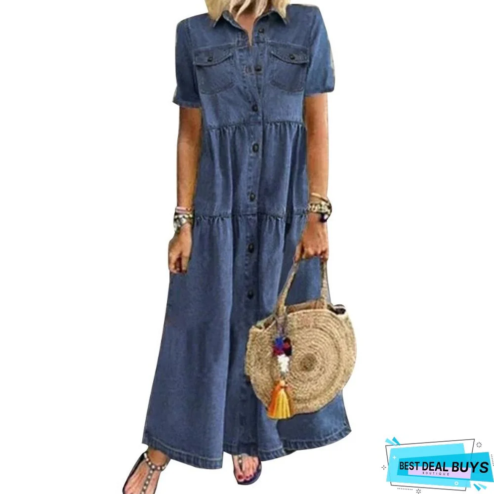 Denim Style Long Multi Button Old Dress