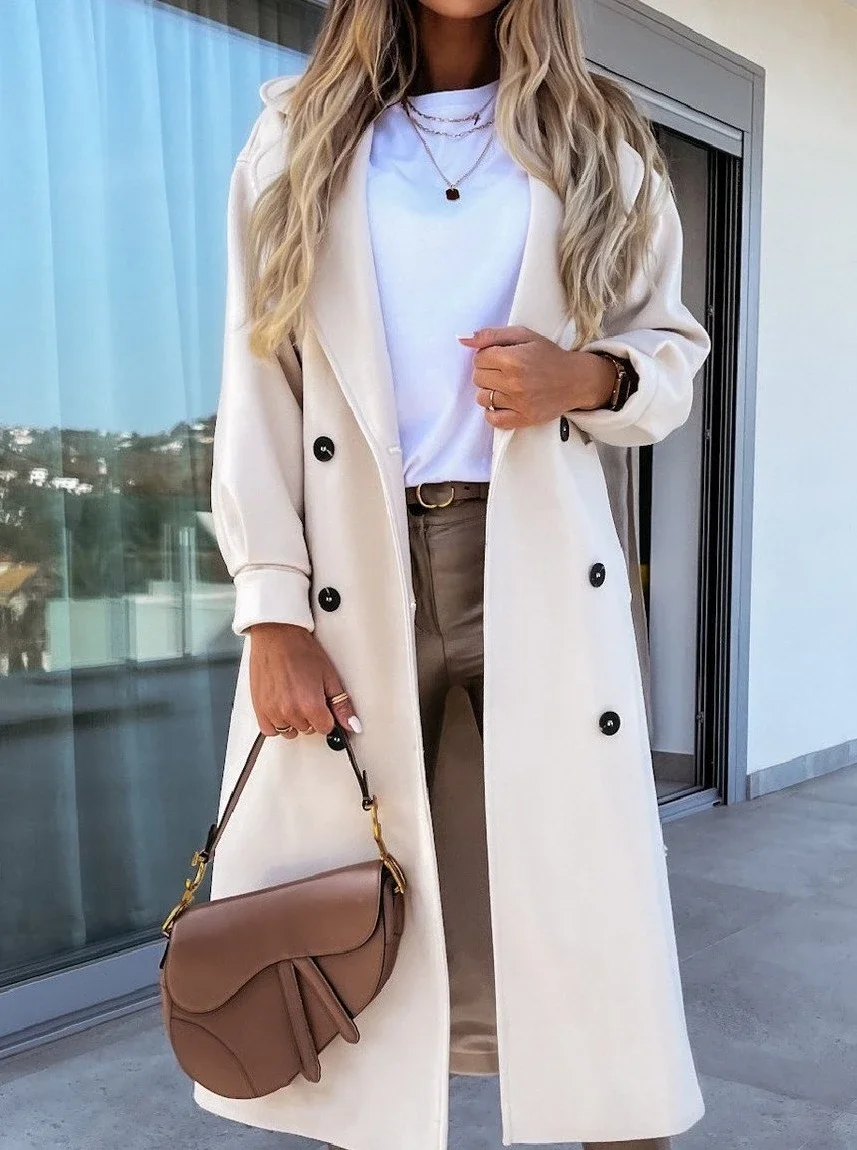 Casual Solid Color Long-Sleeved Lapel Coat | IFYHOME