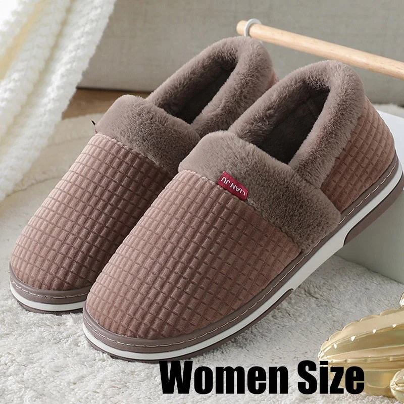 Winter Home Slippers for Women Bedroom Wear-Resistant Warm House Shoes Plush Slippers with Fur Indoor Big Size 45-46